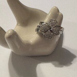 Silver Clover Ring Set